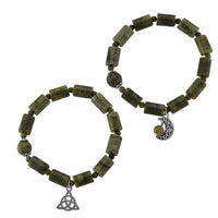 Set of 2 Connemara Marble 49.00 ctw Beaded Stretch Bracelet with Moon and Knot Charm in Silvertone (6.5-7.0In)