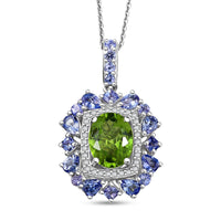 D'Joy Hebei Peridot and Multi Gemstone 4.50 ctw Pendant Necklace in Rhodium Over Sterling Silver 20 Inches