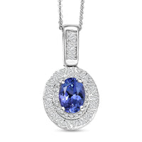 D'Joy Tanzanite, Diamond (0.40 cts) Pendant Necklace (20 Inches) in Rhodium Over Sterling Silver 1.70 ctw