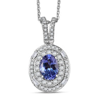 D'Joy Premium Tanzanite and Moissanite 1.35 ctw Pendant Necklace in Rhodium Over Sterling Silver 20 Inches