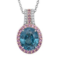 Luxoro AAA Cambodian Blue Zircon, Pink Sapphire and G-H SI Diamond 6.00 ctw Blue Rose Pendant Necklace in 10K White Gold 18 Inches - Sticky add to cart bar