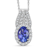 D'Joy AAA Tanzanite, Moissanite Pendant Necklace in Rhodium Over Sterling Silver 1.10 ctw (20 Inches)