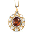 D'Joy Premium Red Citrine and Moissanite 6.65 ctw Royal Fire Glow Pendant Necklace in 18K Vermeil Yellow Gold Over Sterling Silver 20 Inches - Sticky add to cart bar