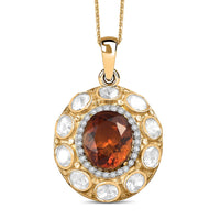 D'Joy Premium Red Citrine and Moissanite 6.65 ctw Royal Fire Glow Pendant Necklace in 18K Vermeil Yellow Gold Over Sterling Silver 20 Inches
