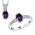 D'Joy African Amethyst, White Zircon Ring (Size 8.0), Pendant Necklace (20 Inches) in Rhodium Over Sterling Silver 1.90 ctw