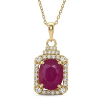 Luxoro AAA Montepuez Ruby, Diamond Pendant Necklace in 10K Yellow Gold 3.30 ctw (18 Inches)