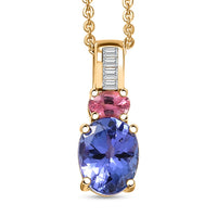 D'Joy Premium Tanzanite, Mahenge Spinel and Diamond 1.60 ctw Trinity Fire Pendant Necklace in 18K Vermeil Yellow Gold Over Sterling Silver 20 Inches