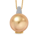 Premium South Sea Golden Cultured Pearl and Luxuriant Lab Grown Diamond G-H SI 0.10 ctw Pendant Necklace in 18K Vermeil Yellow Gold Over Sterling Silver 20 Inches - Sticky add to cart bar