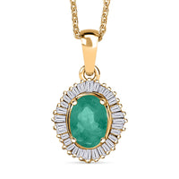 D'Joy Kagem Zambian Emerald and Diamond Pendant Necklace in 18K Vermeil Yellow God Over Sterling Silver 20 Inches 1.00 ctw