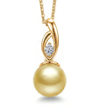 South Sea Golden Cultured Pearl and Luxuriant Lab Grown Diamond G-H SI Drop Pendant Necklace in 18K Vermeil Yellow Gold Over Sterling Silver 20 Inches