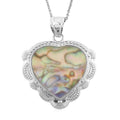 Plain Inlay Frame Heart Hand Cut Sea Opal 32.00 ctw Pendant in Silvertone with Stainless Steel Necklace 20 Inches - Sticky add to cart bar