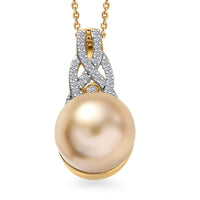 South Sea Golden Cultured Pearl and Luxuriant Lab Grown Diamond (G-H, SI) 0.20 ctw Infinity Weave Pendant Necklace in 18K Vermeil Yellow Gold Over Sterling Silver 20 Inches