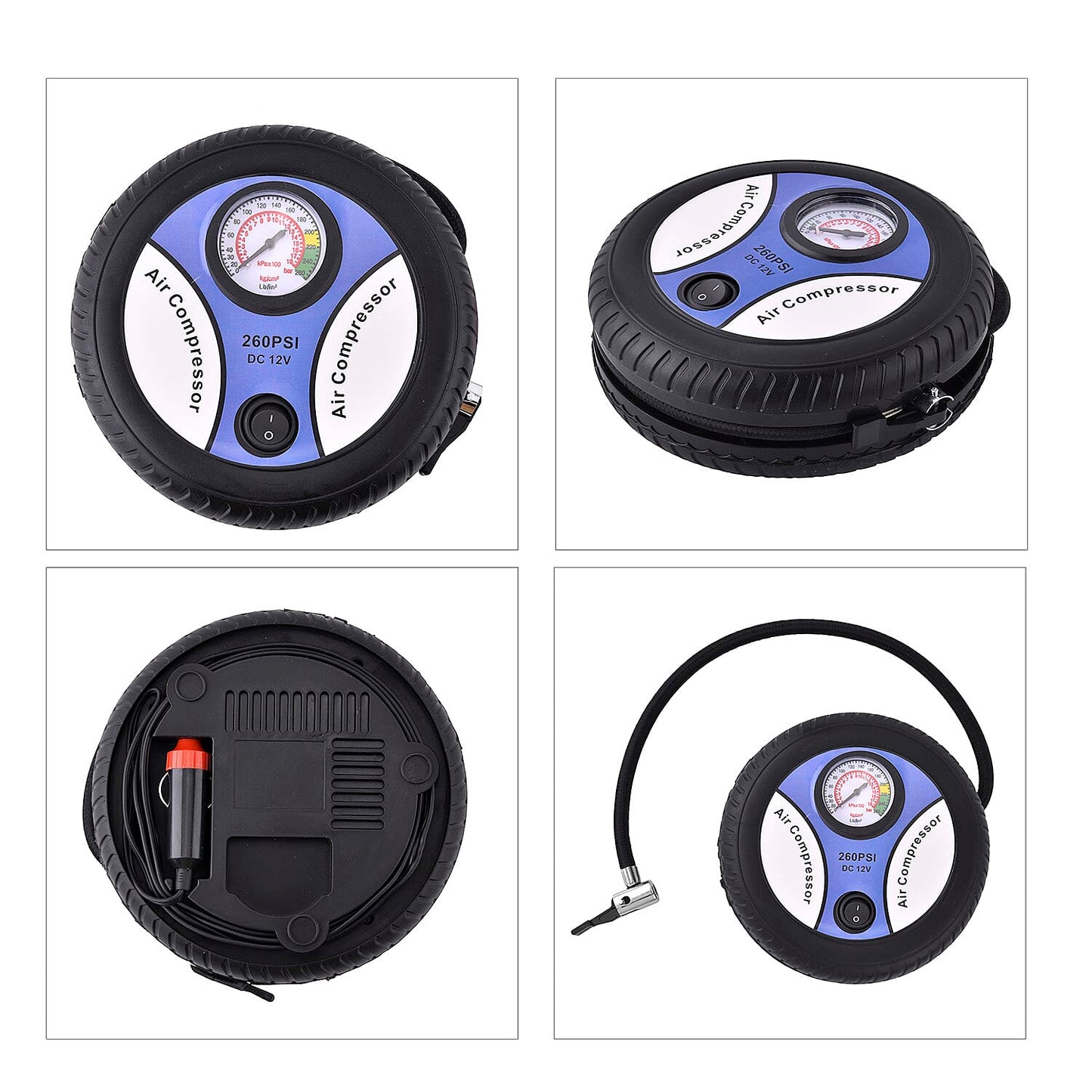 Blue Compact Portable Electric Mini DC 12V Air Compressor Tire Inflator with 150 PSI Pressure Gauge Car Tire Pump
