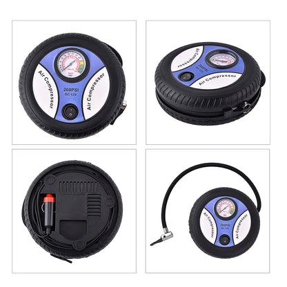 Blue Compact Portable Electric Mini DC 12V Air Compressor Tire Inflator with 150 PSI Pressure Gauge Car Tire Pump
