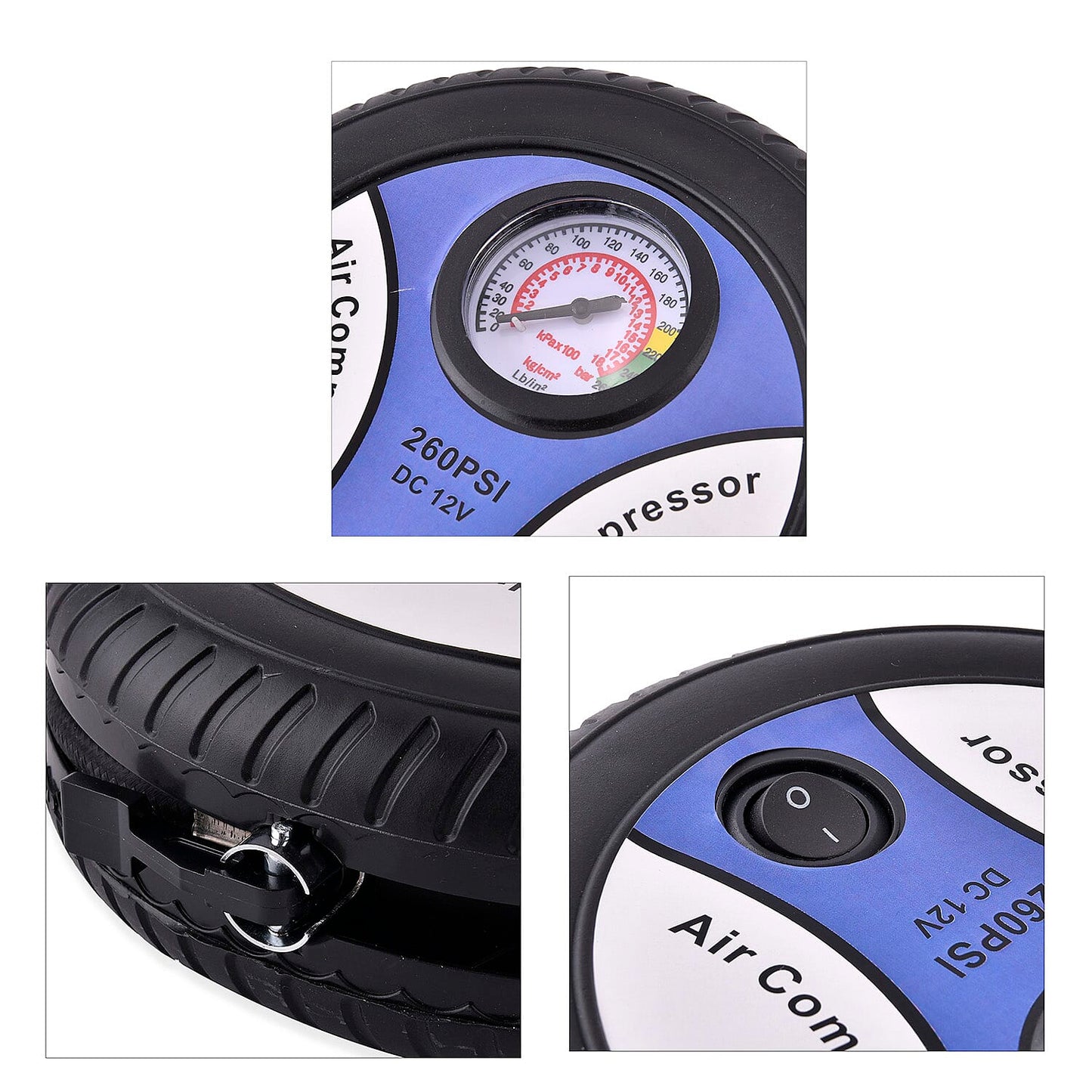 Blue Compact Portable Electric Mini DC 12V Air Compressor Tire Inflator with 150 PSI Pressure Gauge Car Tire Pump