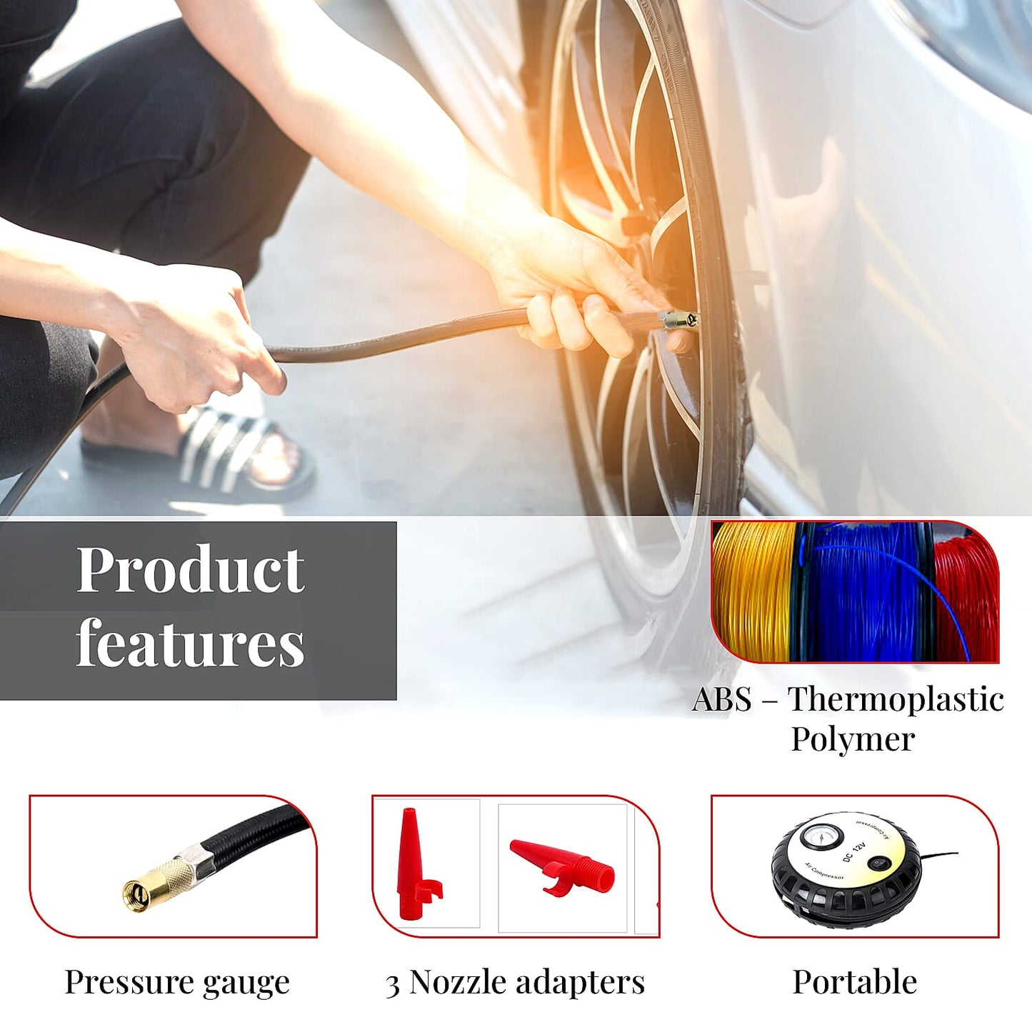 Blue Compact Portable Electric Mini DC 12V Air Compressor Tire Inflator with 150 PSI Pressure Gauge Car Tire Pump