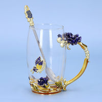 Blue & Gold Floral 3D Enamel Cup with Spoon Set (4.72"x4.92"x2.56") (350 ml)