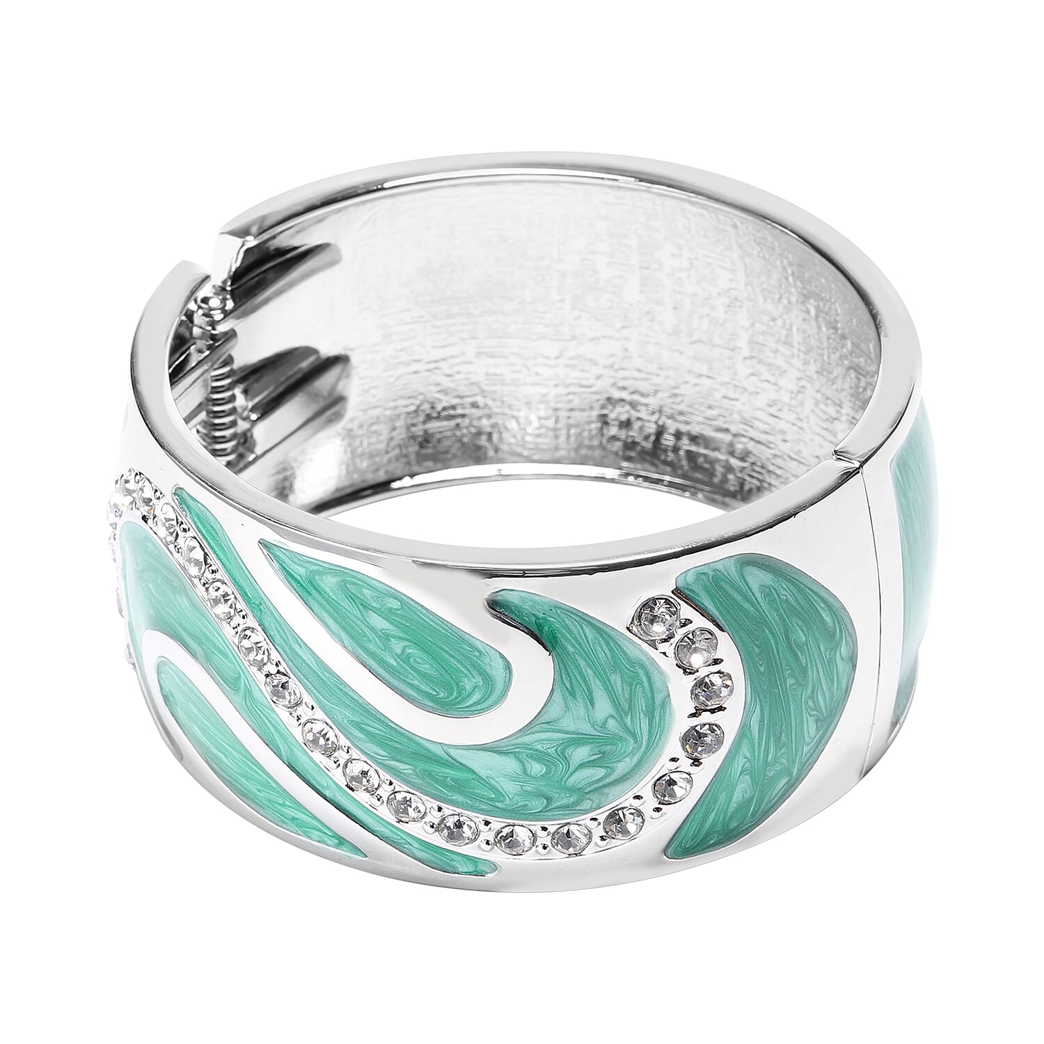 White Austrian Crystal Enameled Bangle Bracelet in Silvertone (7.25 In)