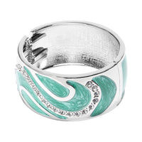 White Austrian Crystal Enameled Bangle Bracelet in Silvertone (7.25 In)