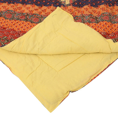 White with Multi Color Tree of Life Print 100% Cotton Hand Quilted, Hand Stitched Quilt and 2pcs Pillow Sham