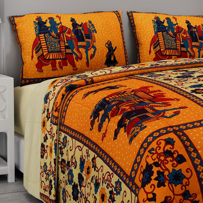 White with Multi Color Tree of Life Print 100% Cotton Hand Quilted, Hand Stitched Quilt and 2pcs Pillow Sham