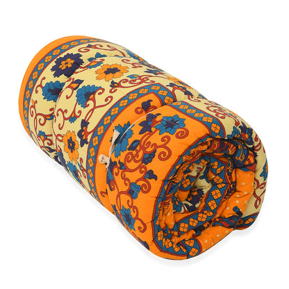 White with Multi Color Tree of Life Print 100% Cotton Hand Quilted, Hand Stitched Quilt and 2pcs Pillow Sham