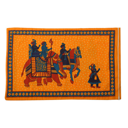 White with Multi Color Tree of Life Print 100% Cotton Hand Quilted, Hand Stitched Quilt and 2pcs Pillow Sham