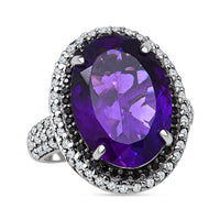 12.50 ctw Lusaka Amethyst and Multi Gemstone Halo Ring in Platinum Over Sterling Silver 9 Grams