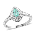 Doorbuster Certified & Appraised RHAPSODY 950 Platinum AAAA Paraiba Tourmaline and E-F VS Diamond Double Halo Ring 4.25 Grams 0.65 ctw - Sticky add to cart bar