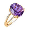 LUXORO 10K Yellow Gold Premium Uruguayan Amethyst and Moissanite Split Shank Ring 2.30 Grams 4.60 ctw - Sticky add to cart bar