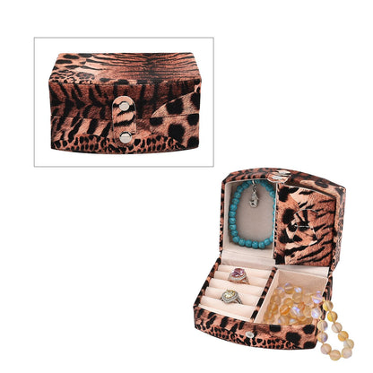 Brown Leopard Pattern Faux Leather Small Travel Jewelry Box with Button Clasp (4.6"x3.5"x2.4")