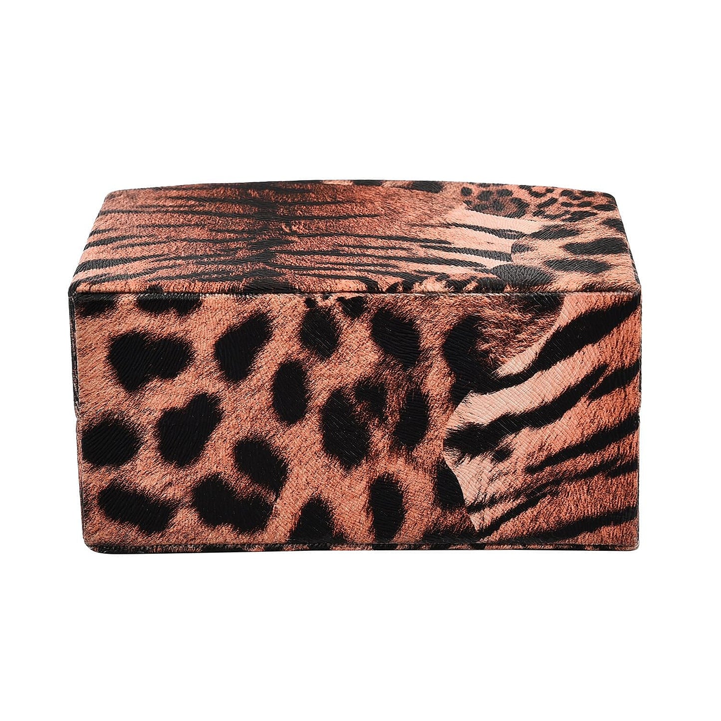 Brown Leopard Pattern Faux Leather Small Travel Jewelry Box with Button Clasp (4.6"x3.5"x2.4")