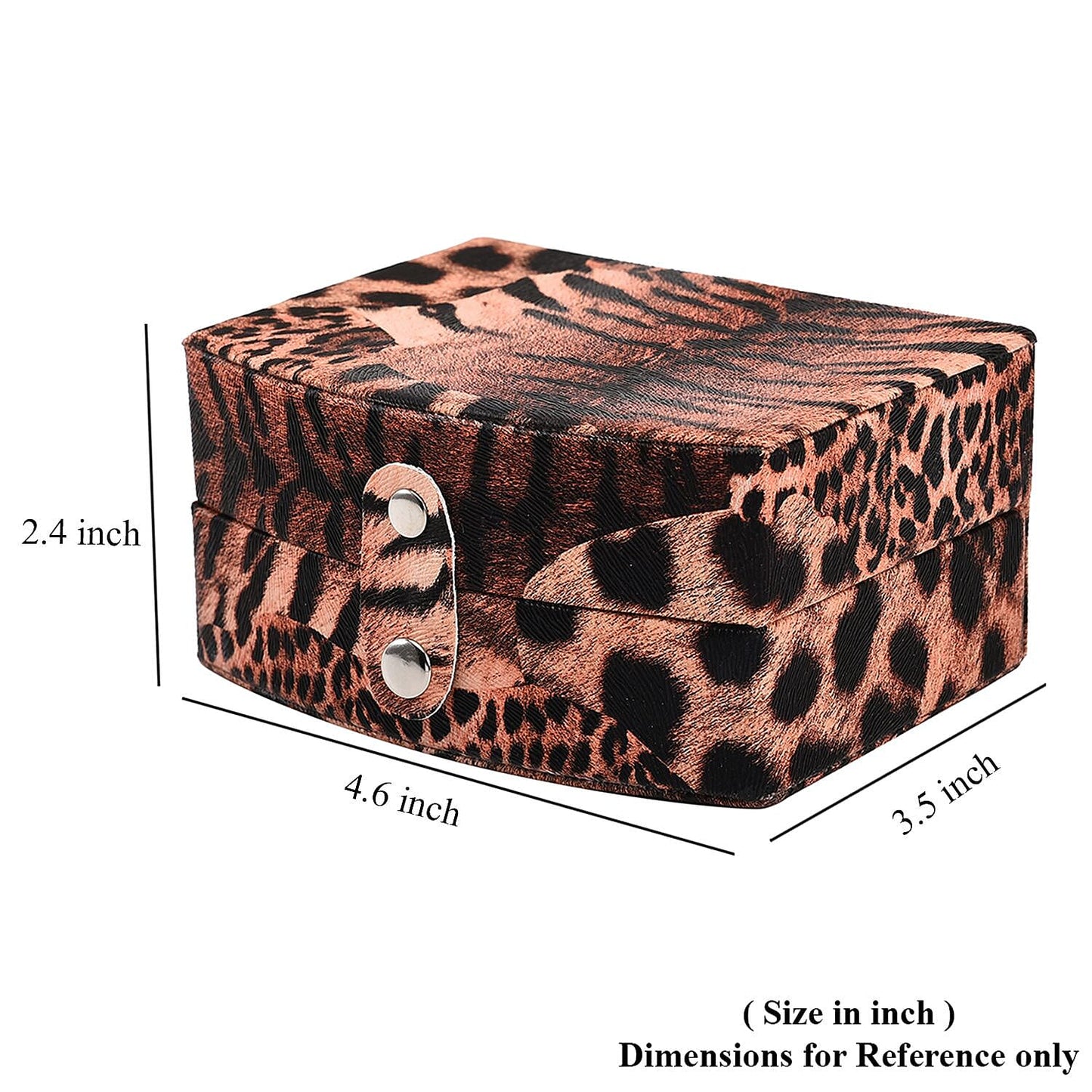 Brown Leopard Pattern Faux Leather Small Travel Jewelry Box with Button Clasp (4.6"x3.5"x2.4")