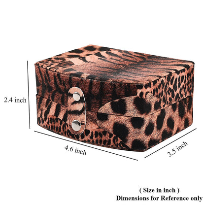 Brown Leopard Pattern Faux Leather Small Travel Jewelry Box with Button Clasp (4.6"x3.5"x2.4")
