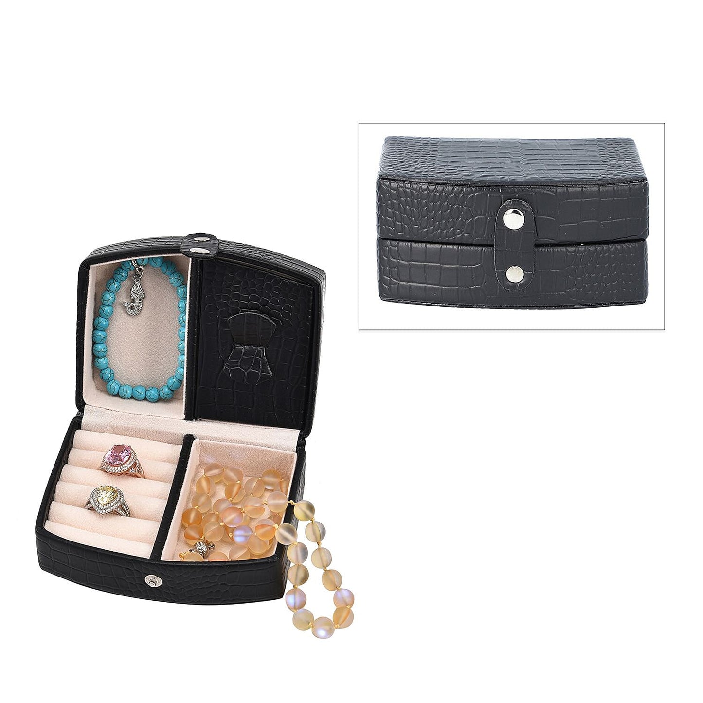 Brown Leopard Pattern Faux Leather Small Travel Jewelry Box with Button Clasp (4.6"x3.5"x2.4")