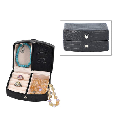 Brown Leopard Pattern Faux Leather Small Travel Jewelry Box with Button Clasp (4.6"x3.5"x2.4")