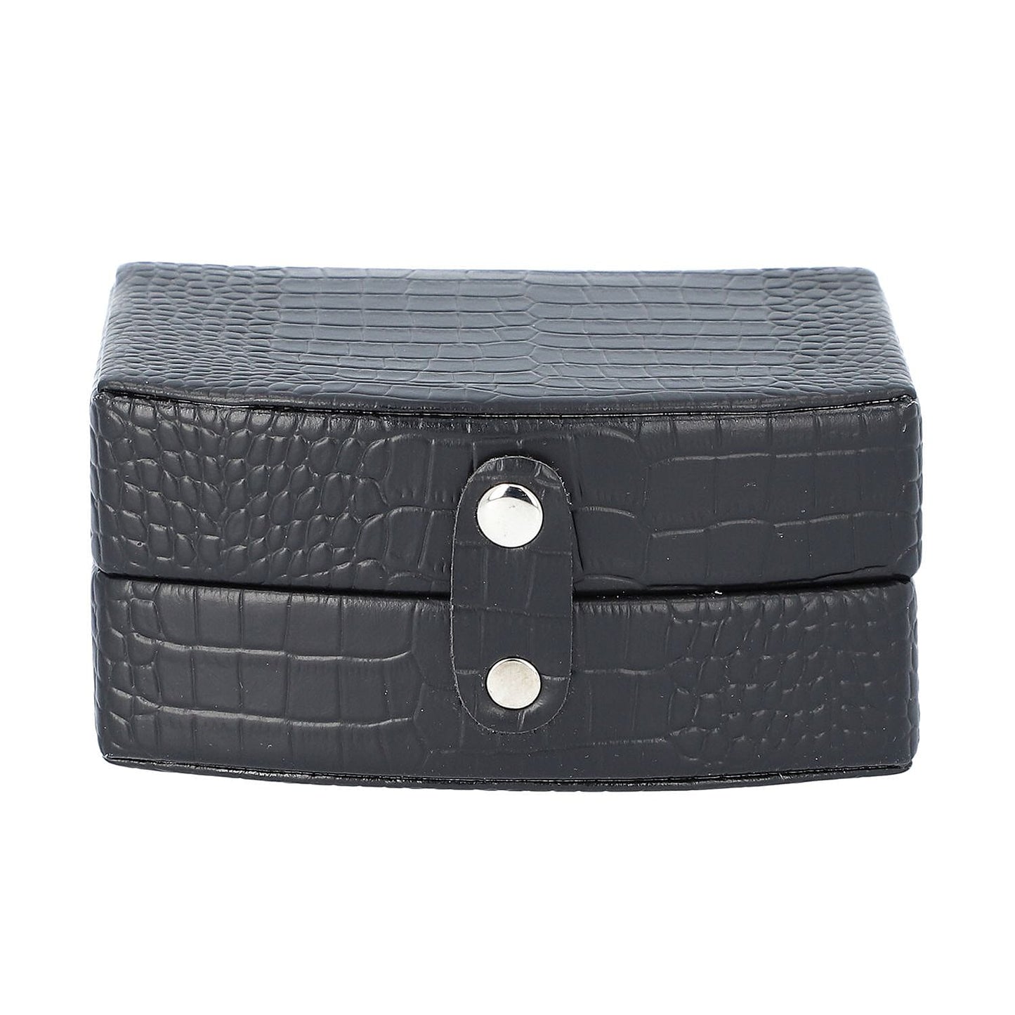 Brown Leopard Pattern Faux Leather Small Travel Jewelry Box with Button Clasp (4.6"x3.5"x2.4")