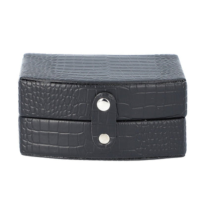 Brown Leopard Pattern Faux Leather Small Travel Jewelry Box with Button Clasp (4.6"x3.5"x2.4")