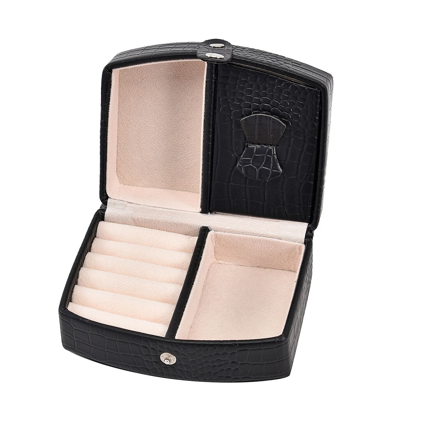 Brown Leopard Pattern Faux Leather Small Travel Jewelry Box with Button Clasp (4.6"x3.5"x2.4")