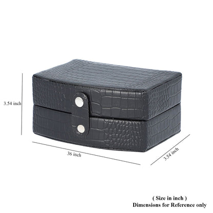 Brown Leopard Pattern Faux Leather Small Travel Jewelry Box with Button Clasp (4.6"x3.5"x2.4")