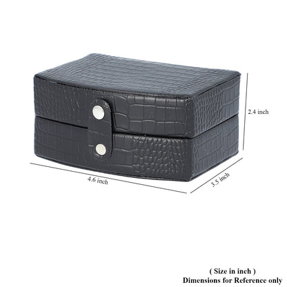 Brown Leopard Pattern Faux Leather Small Travel Jewelry Box with Button Clasp (4.6"x3.5"x2.4")