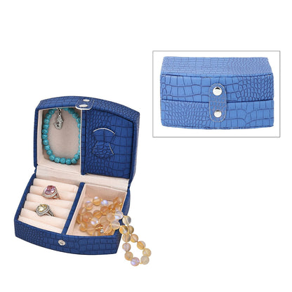 Brown Leopard Pattern Faux Leather Small Travel Jewelry Box with Button Clasp (4.6"x3.5"x2.4")