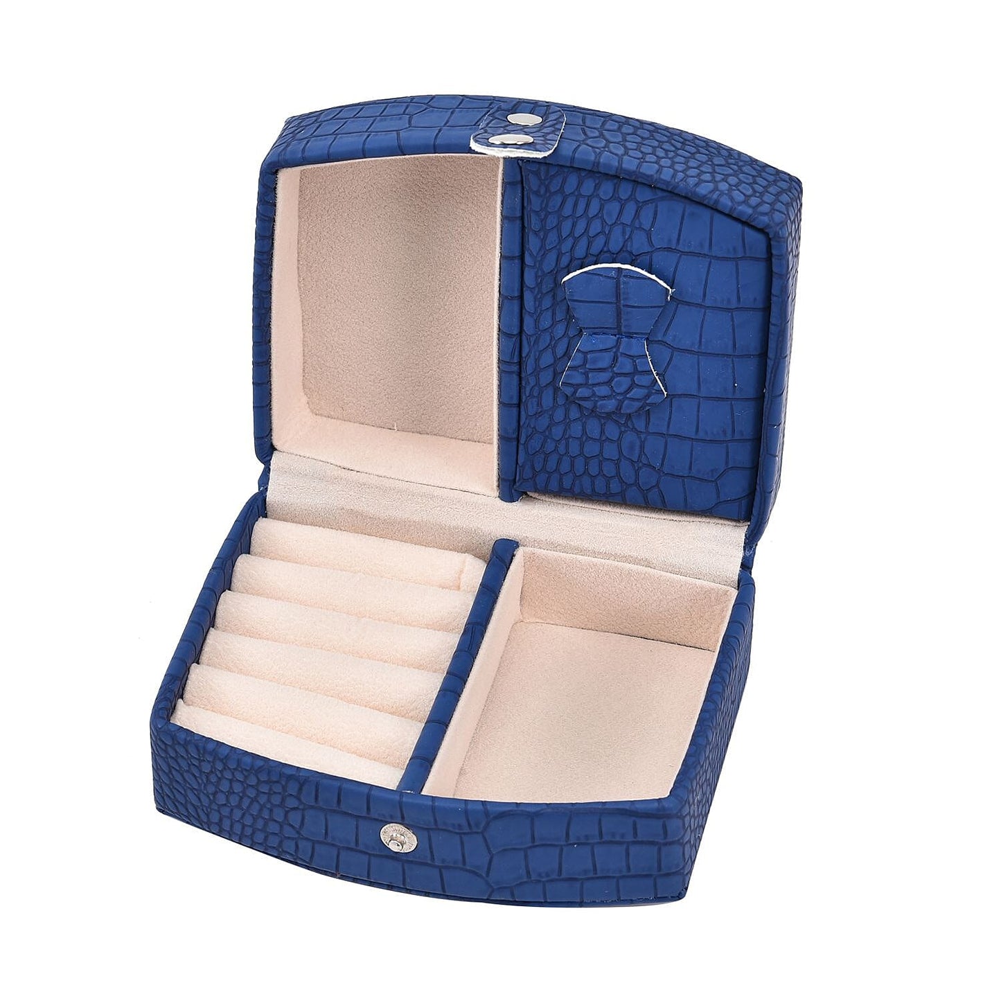 Brown Leopard Pattern Faux Leather Small Travel Jewelry Box with Button Clasp (4.6"x3.5"x2.4")