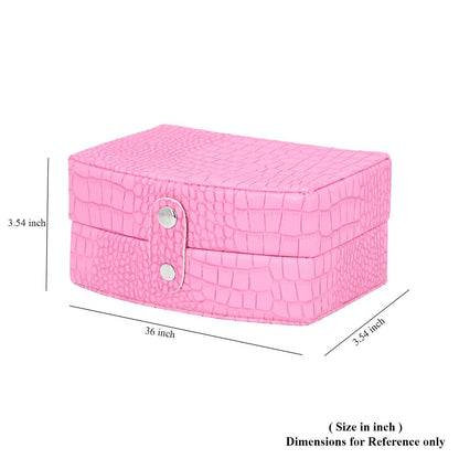 Brown Leopard Pattern Faux Leather Small Travel Jewelry Box with Button Clasp (4.6"x3.5"x2.4")