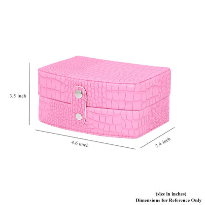 Brown Leopard Pattern Faux Leather Small Travel Jewelry Box with Button Clasp (4.6"x3.5"x2.4")