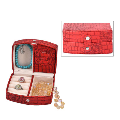 Brown Leopard Pattern Faux Leather Small Travel Jewelry Box with Button Clasp (4.6"x3.5"x2.4")