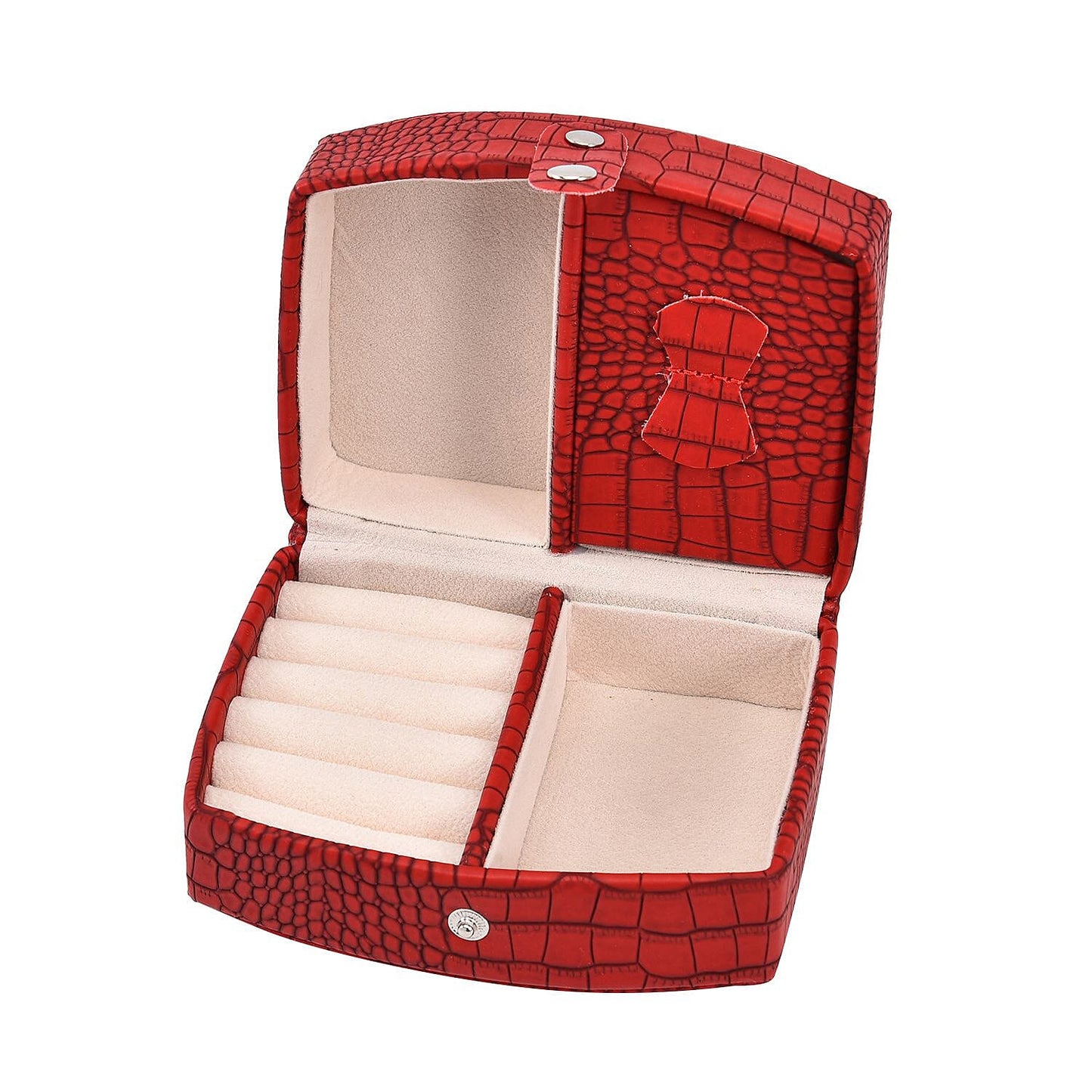 Brown Leopard Pattern Faux Leather Small Travel Jewelry Box with Button Clasp (4.6"x3.5"x2.4")