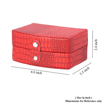 Brown Leopard Pattern Faux Leather Small Travel Jewelry Box with Button Clasp (4.6"x3.5"x2.4")