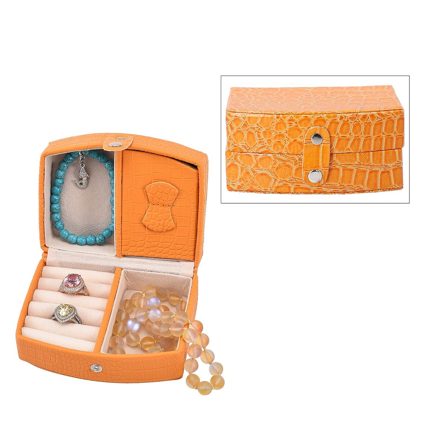 Brown Leopard Pattern Faux Leather Small Travel Jewelry Box with Button Clasp (4.6"x3.5"x2.4")