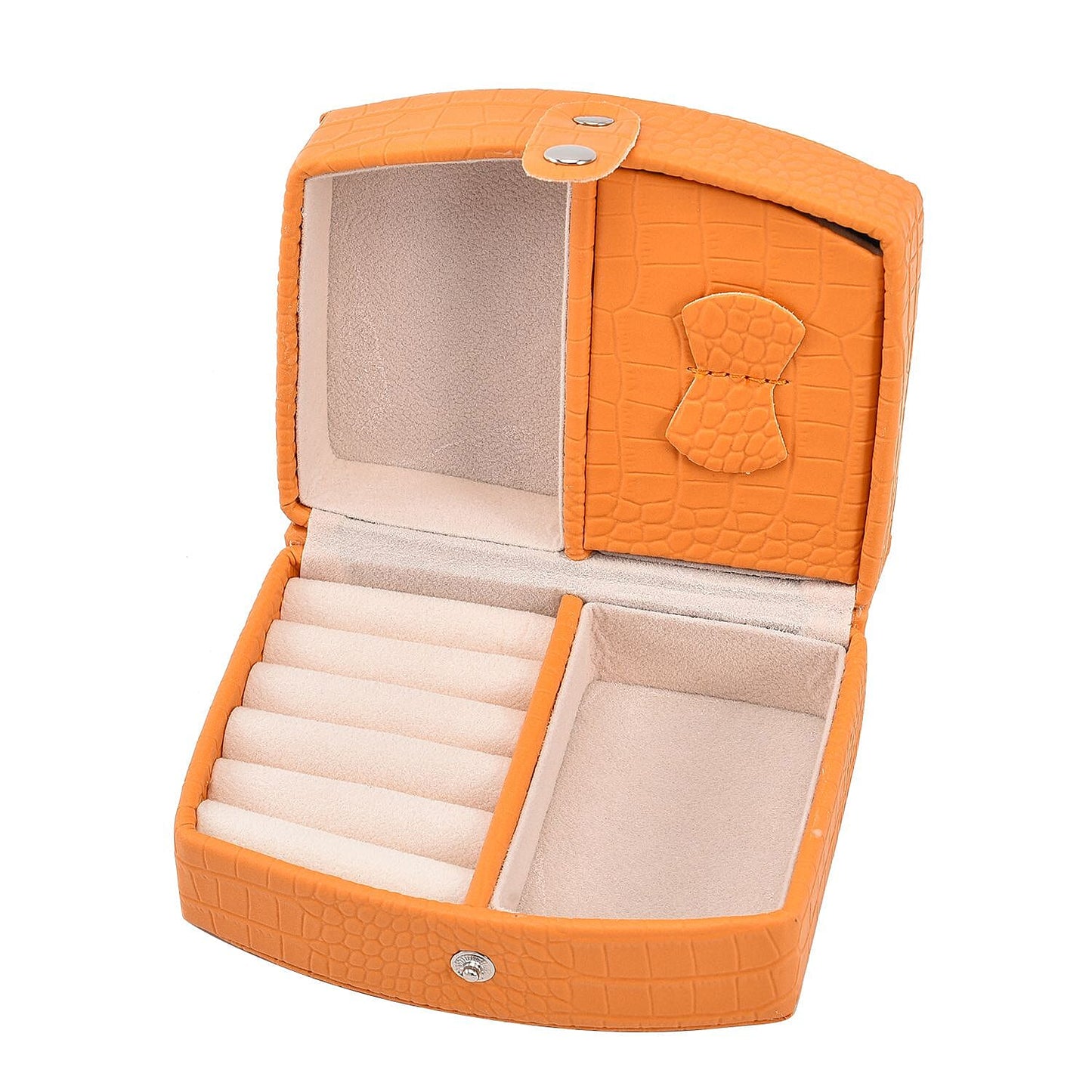 Brown Leopard Pattern Faux Leather Small Travel Jewelry Box with Button Clasp (4.6"x3.5"x2.4")